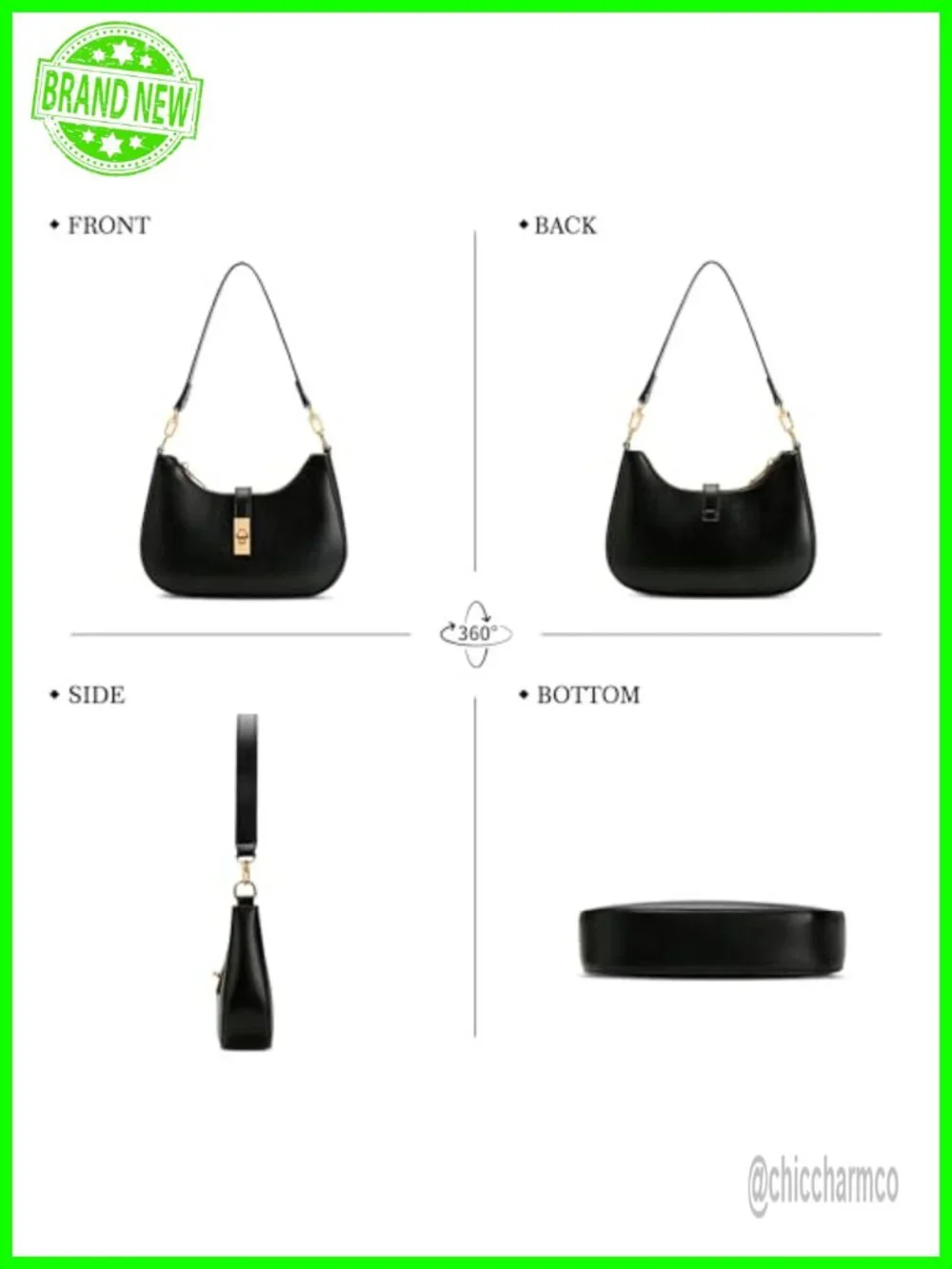 PU Leather Hobo Shoulder Bag Crescent Crossbody Purse Detachable Chain